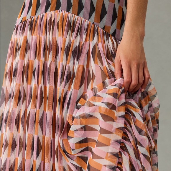 Elegant Geometric Maxi Skirt - Orange and Black - Picture 3 of 6